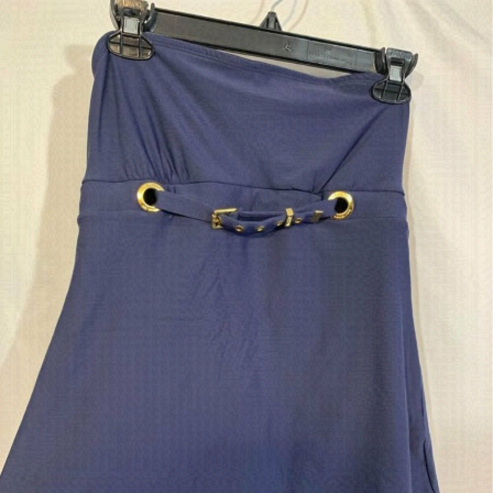 Michael KORS swimsuit. Navy blue. Skirted. Full bottom swimsuit. Gold detail.